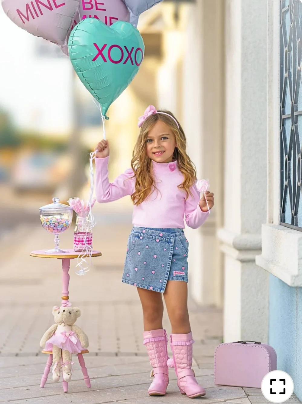 Mia Belle Girls Toddler Baby Heart Wrap Skirt Skort Denim Turtle Neck Pink 2T/3T